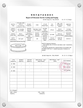 report of ultrasonic test for casting and forging