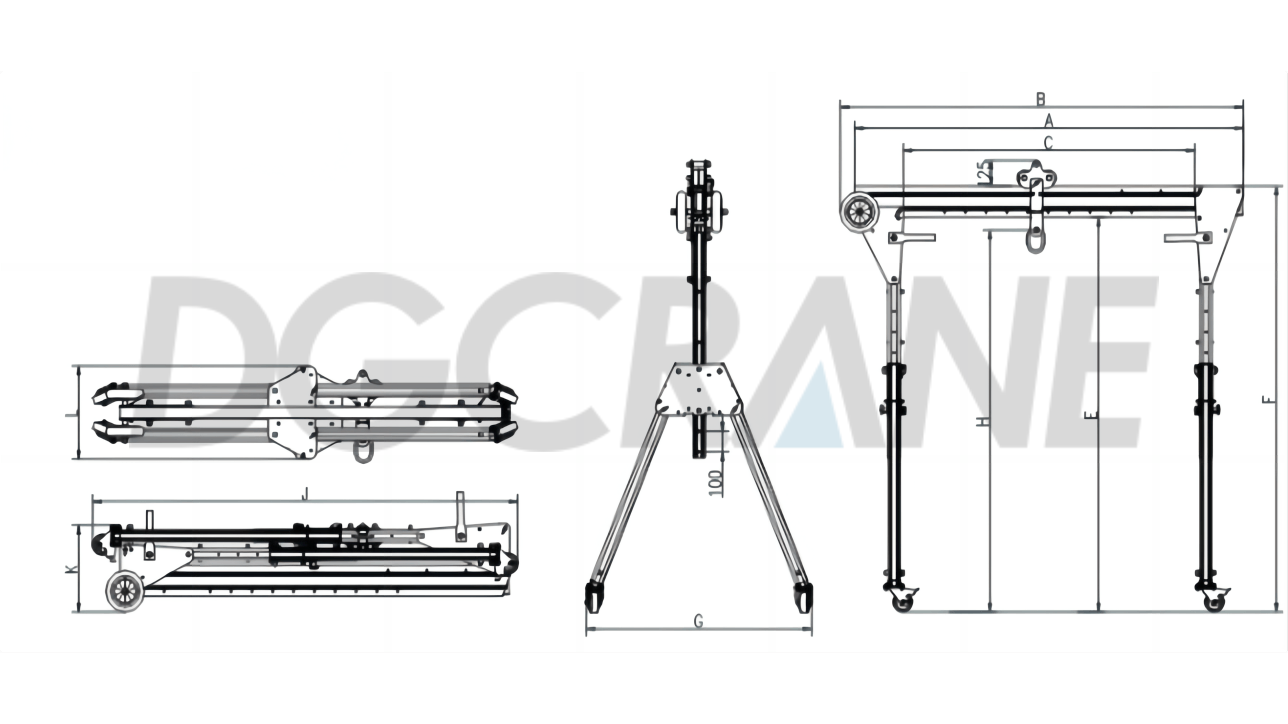 Dibujo dimensional de la grúa pórtico de aluminio plegable