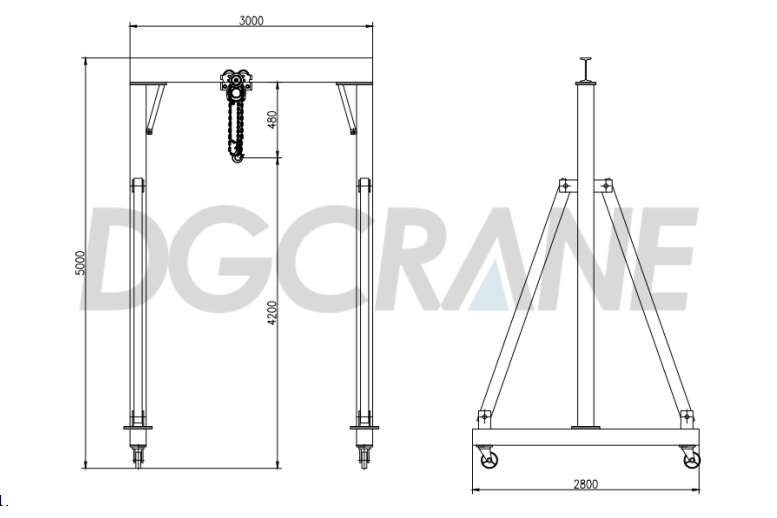 Dibujo de grúa pórtico portátil manual